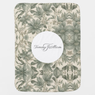 Sage Green Floral Elegant Baby Blanket