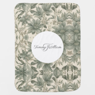 Sage Green Floral Elegant Baby Blanket