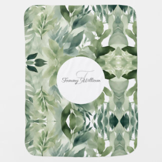Sage Green Floral Elegant Baby Blanket