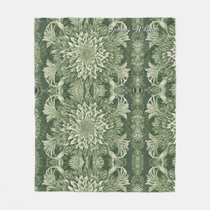 Sage Green Floral Elegant Fleece Blanket