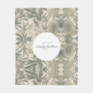 Sage Green Floral Elegant Fleece Blanket