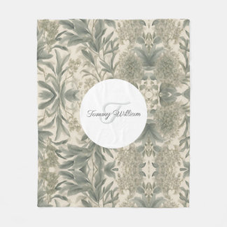 Sage Green Floral Elegant Fleece Blanket