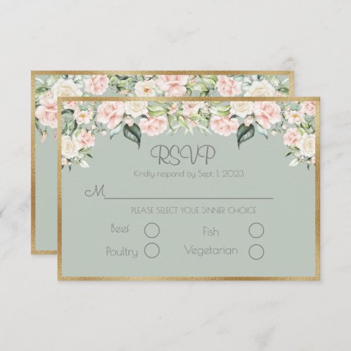 Sage Green Floral Elegant Script Weddding RSVP Card