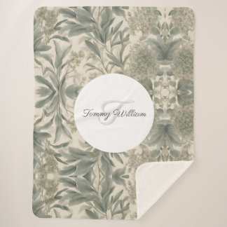 Sage Green Floral Elegant Sherpa Blanket