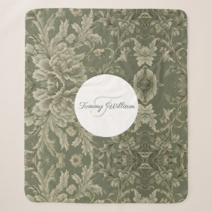 Sage Green Floral Elegant Sherpa Blanket