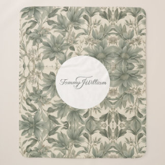 Sage Green Floral Elegant Sherpa Blanket
