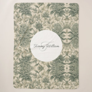 Sage Green Floral Elegant Sherpa Blanket