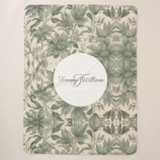 Sage Green Floral Elegant Sherpa Blanket