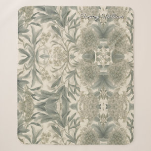 Sage Green Floral Elegant Sherpa Blanket