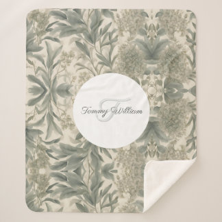 Sage Green Floral Elegant Sherpa Blanket