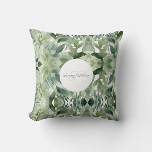 Sage Green Floral Elegant Throw Pillow