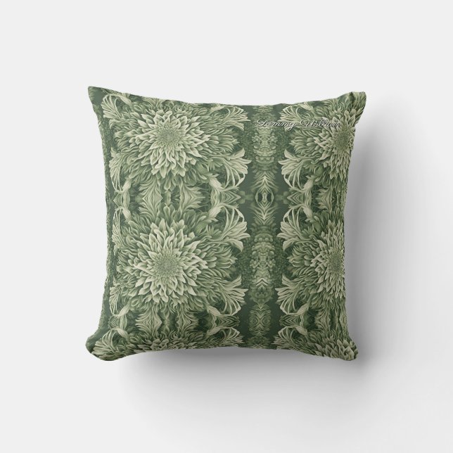 Sage Green Floral Elegant Throw Pillow (Front)