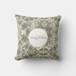 Sage Green Floral Elegant Throw Pillow