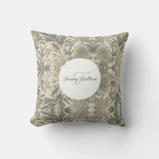 Sage Green Floral Elegant Throw Pillow
