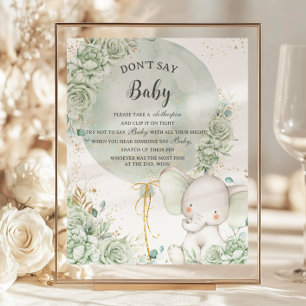 Sage Green Floral Elephant Don't Say Baby Game