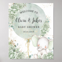 Sage Green Floral Elephant Neutral Baby Shower