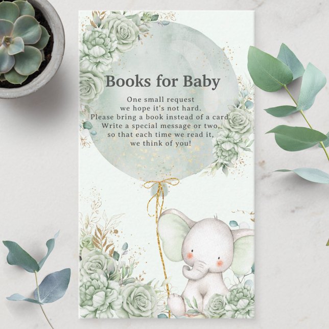 Sage Green Floral Elephant Neutral Books for Baby Enclosure Card (Creator Uploaded)