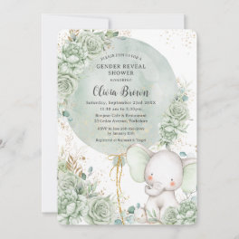 Sage Green Floral Elephant Neutral Gender Reveal Invitation