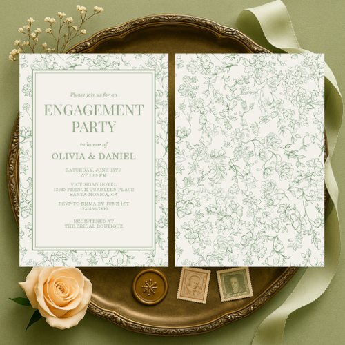 Sage Green Floral Engagement Party Invitation