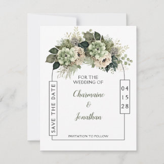 Sage Green Floral Eucalyptus Save the Date | Invitation