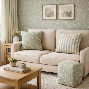 Sage Green Floral , Farmhouse, Cottage core Throw Pillow