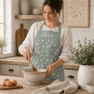 Sage Green Floral , Farmhouse, Cottagecore Apron