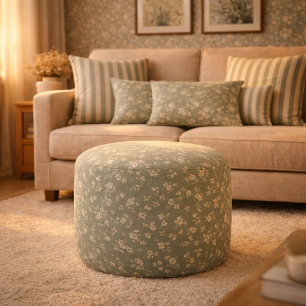 Sage Green Floral , Farmhouse, Cottagecore Pouf