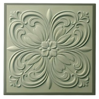 Sage Green Floral Faux Relief Decorative
