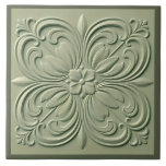 Sage Green Floral Faux Relief Decorative Ceramic Tile<br><div class="desc">Add a touch of timeless elegance to your space with this sage green faux relief decorative ceramic tile. Featuring an intricate neo classical floral and swirl relief design, this tile is enhanced by a refined darker border that frames the delicate pattern. The soothing sage green tone makes it a versatile...</div>