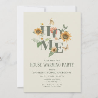 Sage Green Floral Flowers House Warming Party Invitation