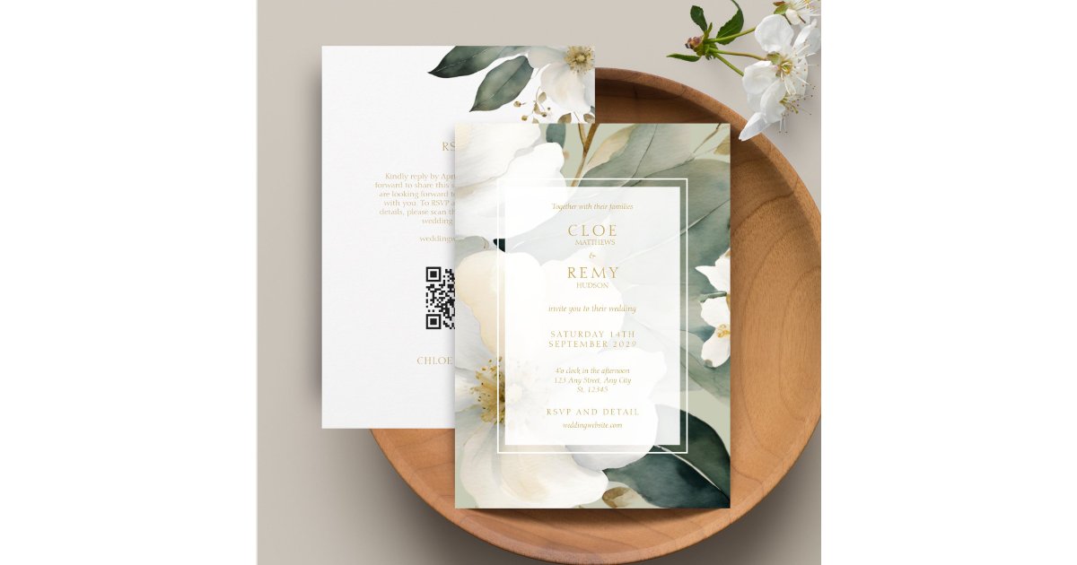 Sage Green Floral Foliage Watercolor Wedding In Invitation | Zazzle