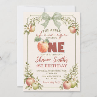 Sage Green Floral Fruit The Apple of Our Eye Invitation