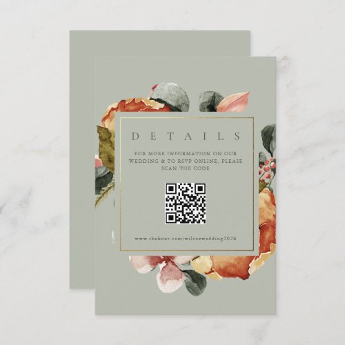 Sage Green Floral Garden QR Wedding Website  Enclosure Card