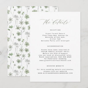 Sage green floral garden wedding guest details enclosure card