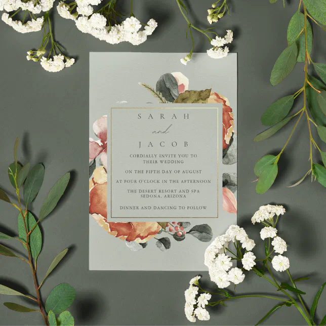 Sage Green Floral Garden Wedding Invitation | Zazzle