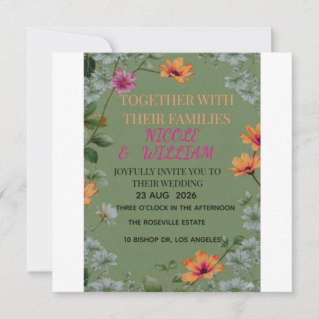 Sage Green Floral Garden Wedding Invitation (Front)