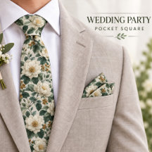 Sage Green Floral Garden Wedding Pocket Square