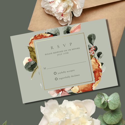 Sage Green Floral Garden Wedding RSVP Card