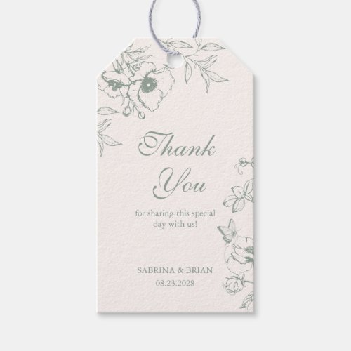 Sage Green Floral Garden Wedding Thank You Gift Tags