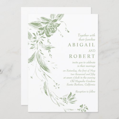 Sage green floral garland QR code wedding Invitation