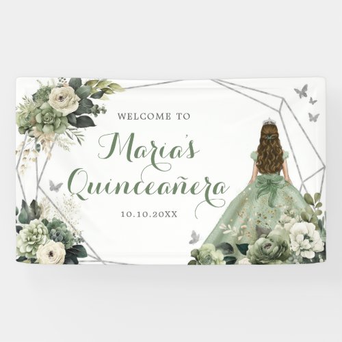 Sage Green Floral Geometric Princess Quinceaera Banner