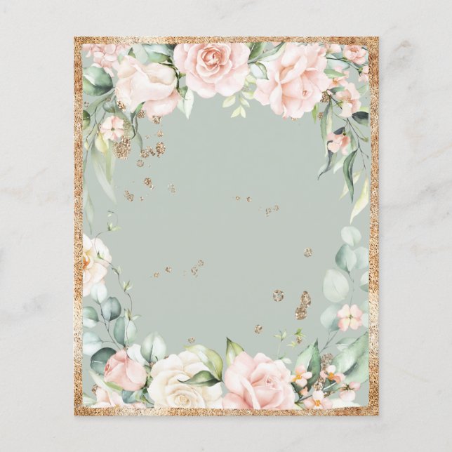 Sage Green Floral Gold Blank Paper Sheet (Front)