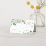 Sage Green Floral Gold Butterflies Quinceañera Place Card<br><div class="desc">These lovely place cards feature pastel sage green flowers and sage green and gold butterflies. PS: These place cards cannot be personalized individually, as a minimum pack comes in 25 cards with the same design. The butterflies and table number can be removed, please click the Edit Using Design Tools" button....</div>