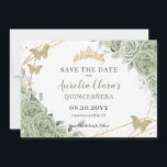 Sage Green Floral Gold Quinceanera Sweet Sixteen Save The Date<br><div class="desc">Matching items available in store! (c) The Happy Cat Studio</div>