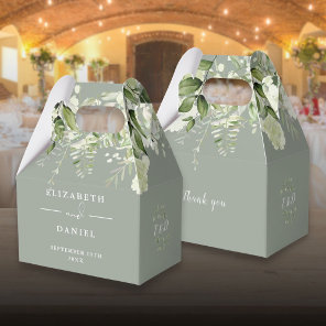 Sage Green Floral Greenery Monogram Wedding Favor Boxes