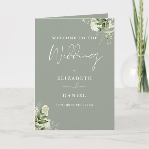 Sage Green Floral Greenery Wedding Program