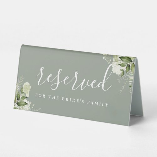 Sage Green Floral Greenery Wedding Reserved Table Tent Sign
