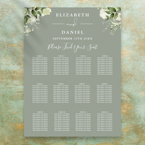 Sage Green Floral Greenery Wedding Seating Chart