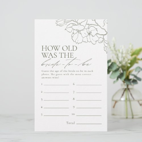 Sage Green floral how old was the bride game