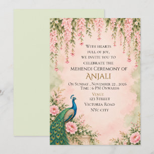 Sage Green Floral Indian Wedding Mehndi Invitation